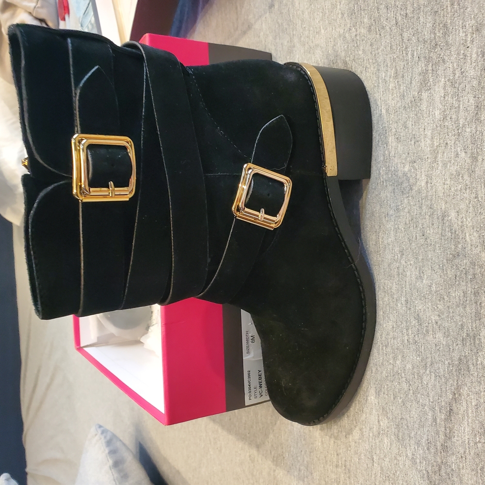Vince Camuto Black and Gold Ankle Booties with Suede Finish NEVER WORN